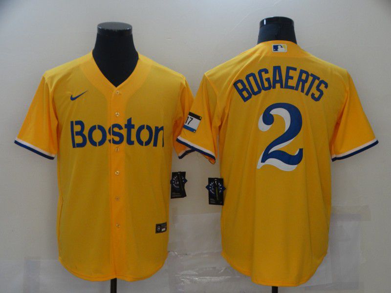 Men Boston Red Sox 2 Bogaerts Yellow Game 2021 Nike MLB Jerseys